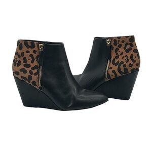 DV By Dolce Vita Black Brown Leopard Print Wedge Heels Size 8 1/2 Women's